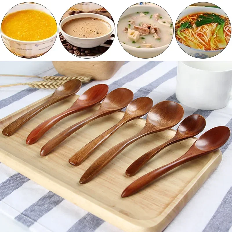 Wooden Spoon Cute Bamboo Kid Children Milk Honey Soup Coffee Spoon Solid Wood Tableware Kitchen Cooking Utensil Accessories Sets