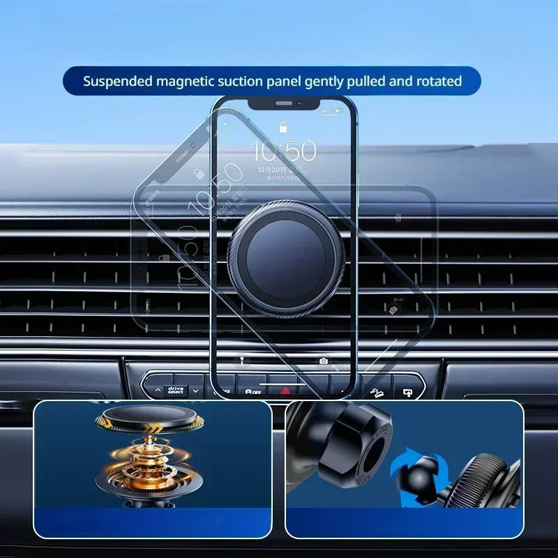Eary Magnetic Phone Holder for Car 360°Rotation Air Vent Shock Absorption Phone Mount Fit All iPhone 16 15 Pro Max Samsung S25