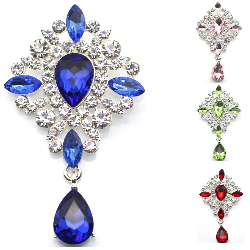 New 5PCS63 * 36MM alloy square water drop pendant brooch full of diamonds for women\'s clothing accessories