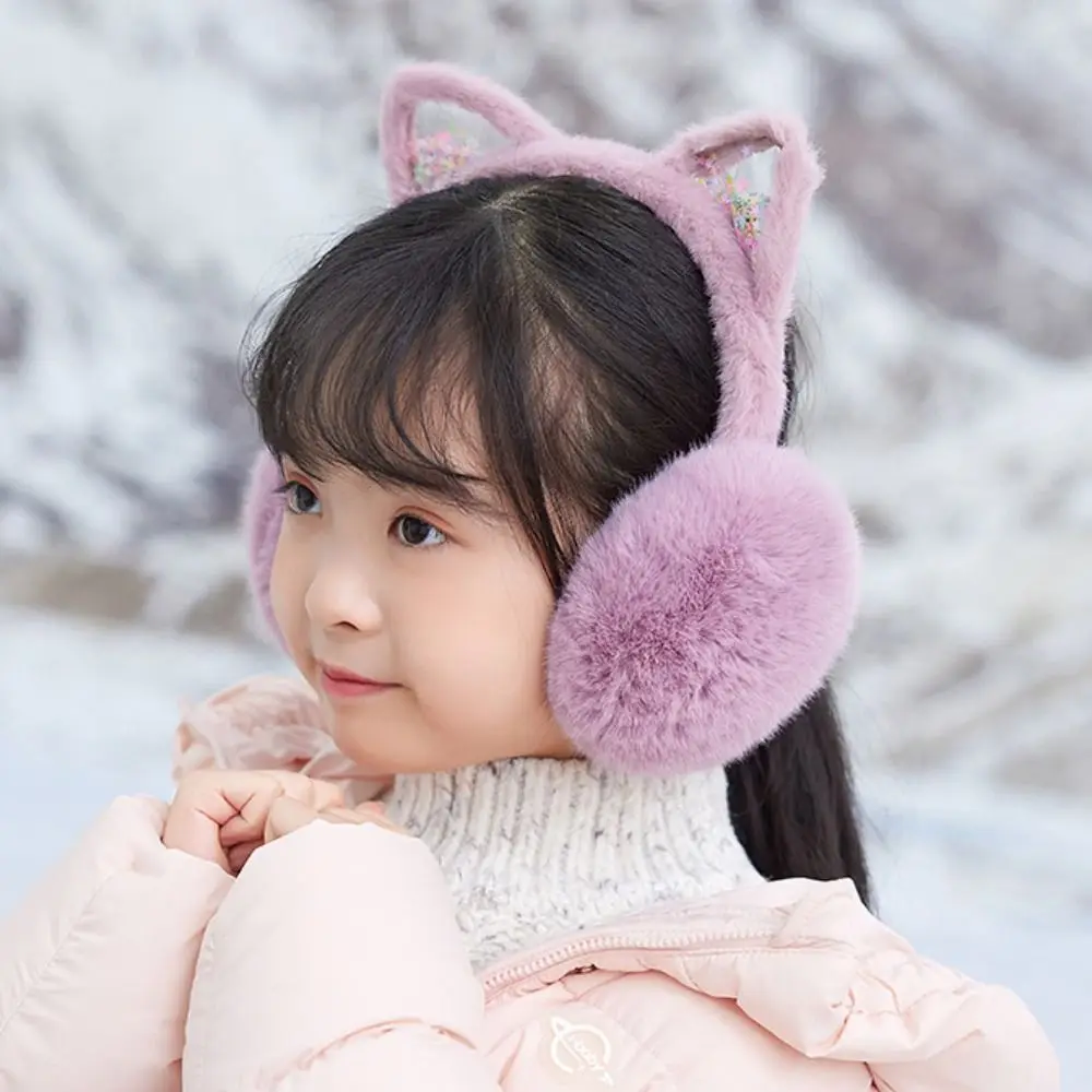 Cartoon Plush Earmuffs Soft Foldable Earcap Cat Ear Earmuffs Glitter Earflap Winter Ear Cover Outdoor