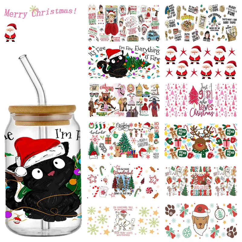 Home Alone Christmas UV DTF Cup Wrap Transfers Stickers For 16oz Libbey Glass Can Personalize Tumbler Selfadhesive Waterproof