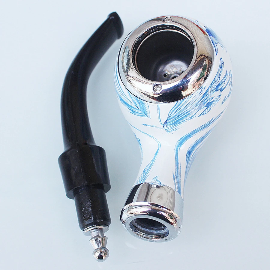 blue and white porcelain Durable Solid Classic Potable Handheld Smoking Pipe Cigarette Accessories Men\'s Gifts