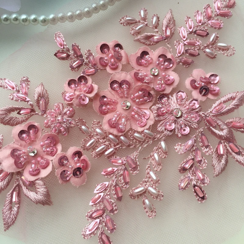 1Piece Rhinestone Flower Beaded Appliques For Wedding Dress Sewing Applique Repair 21.5*12CM