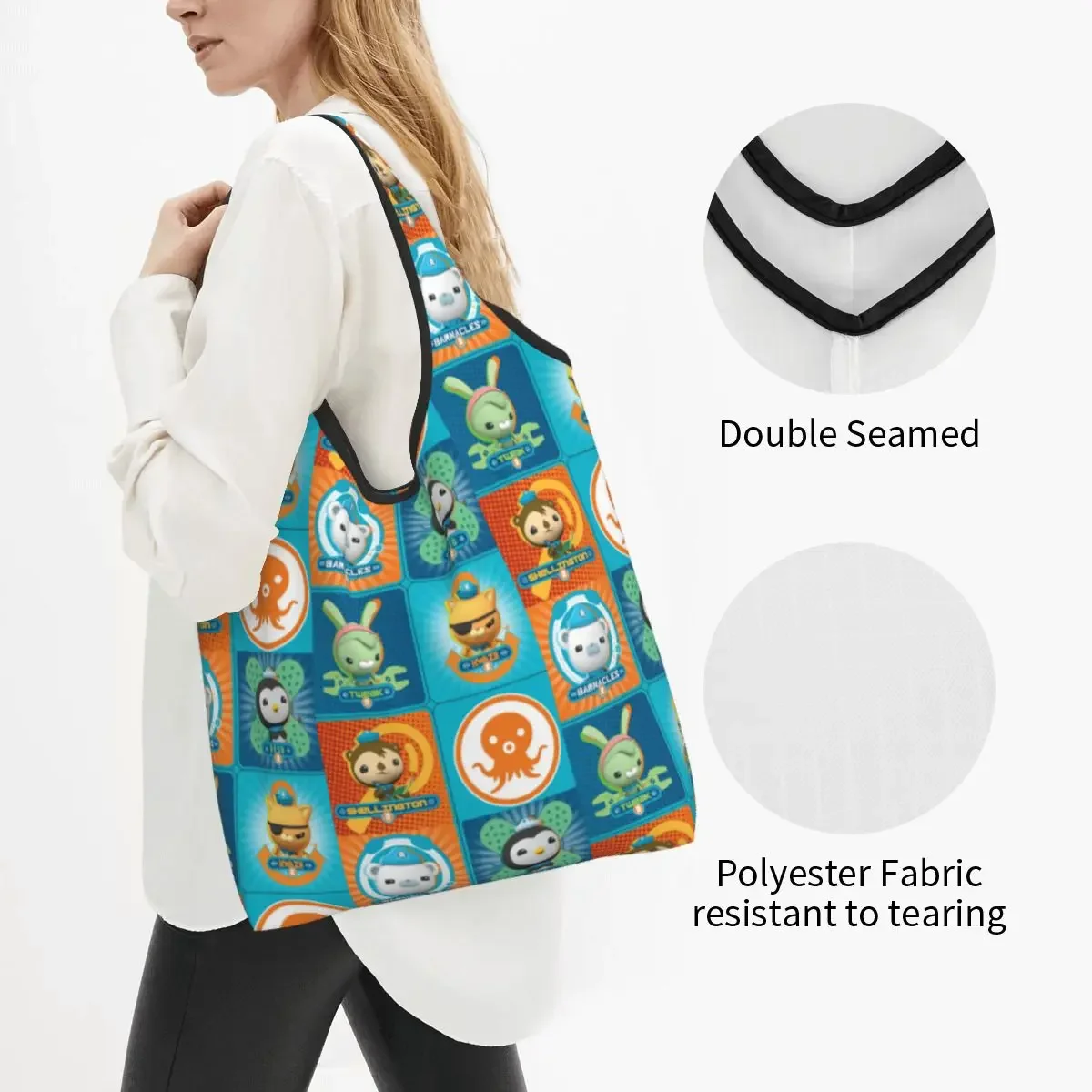 Custom Fashion Printed The Octonauts Adventure Shopping Tote Bags Portable Shopper Shoulder Handbag