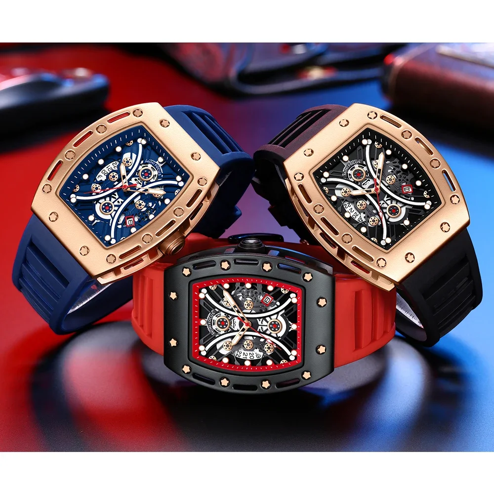 MINIFOCUS 0420 Fashion Quartz Men's Watch Luminous Waterproof Calendar Sports Silicone Strap Watches for Men Relogios Masculinos