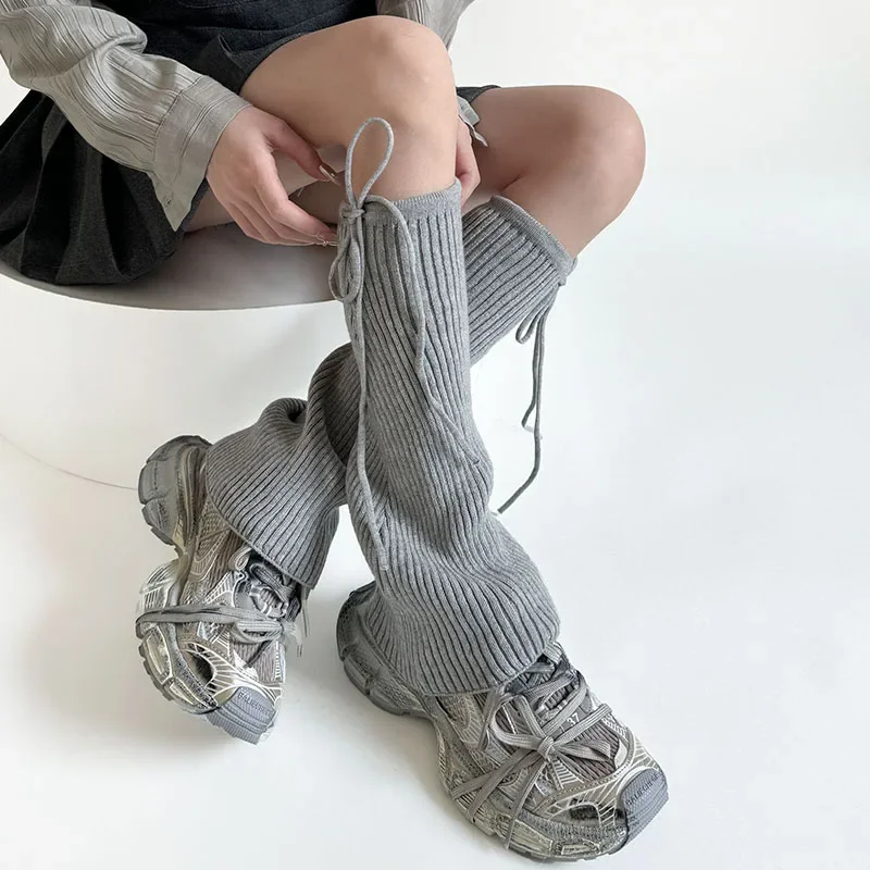 Korea Women Knitted Strappy Design Calf Socks Y2k Flared Leggings Covers Socks Leg Warmers Winter Thickened Harajuku Leg Covers