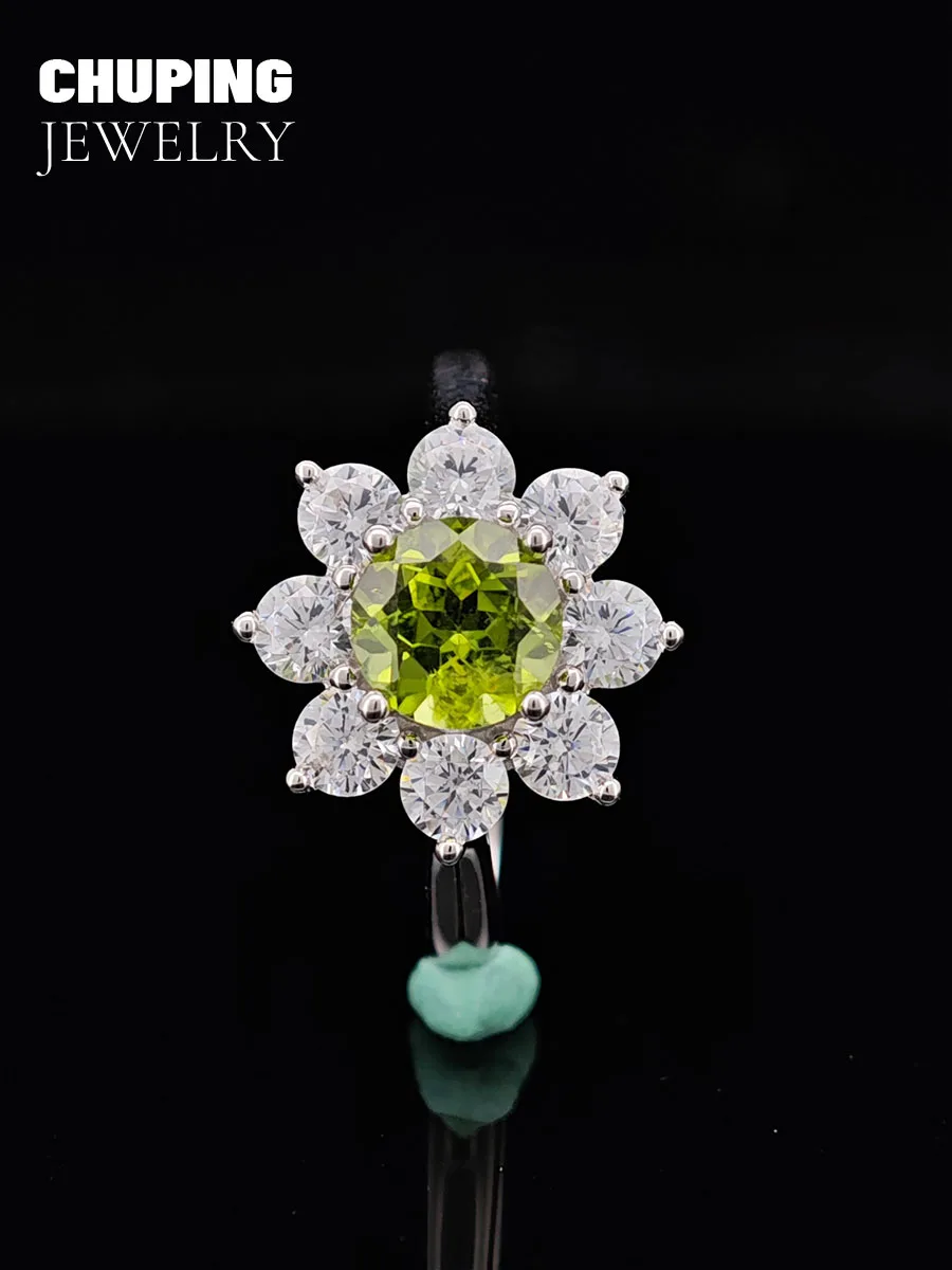 

Chu Ping Fashion Jewelry Natural Olivine&Topaz&Yellow Crystal Round Cut 6mm S925 Ring With Sunflower Shape For The Party Dressup
