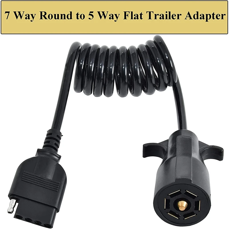 7 Way Round To 5 Way Flat Coiled Trailer Plug Adapter Plug & Play Trailer RV Blade Vehicle-Side Trailer Wiring Connector