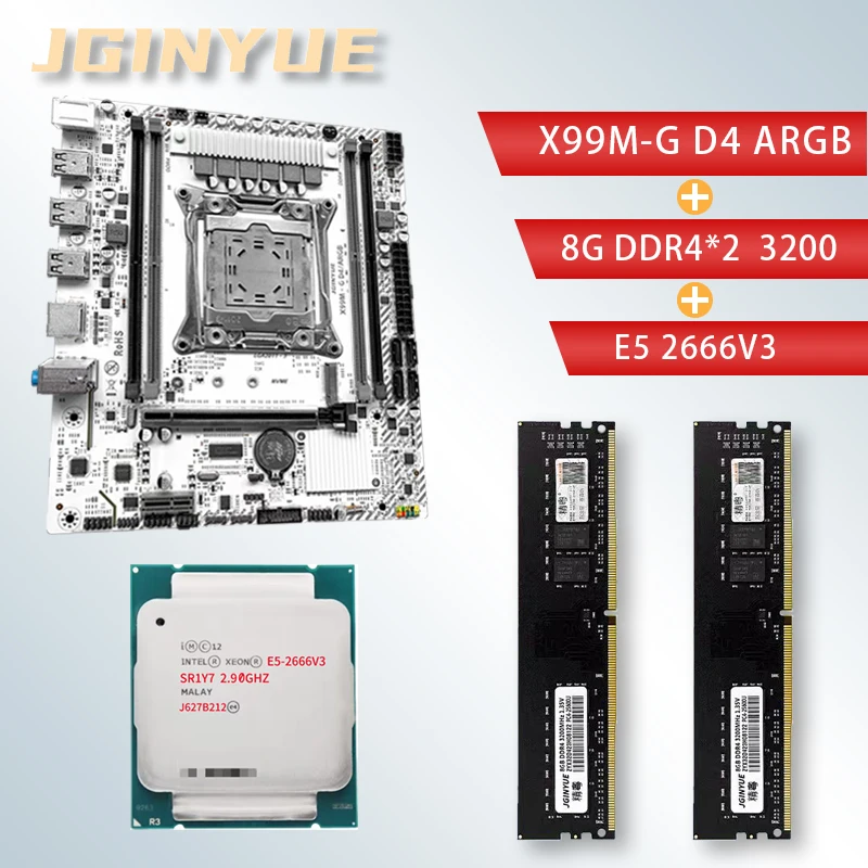 JGINYUE X99 Motherboard LGA 2011-3 support Xeon E5 V3 V4 DDR4 no ECC RAM Intel E5 2666 V3 CPU kit combo X99M-H D4