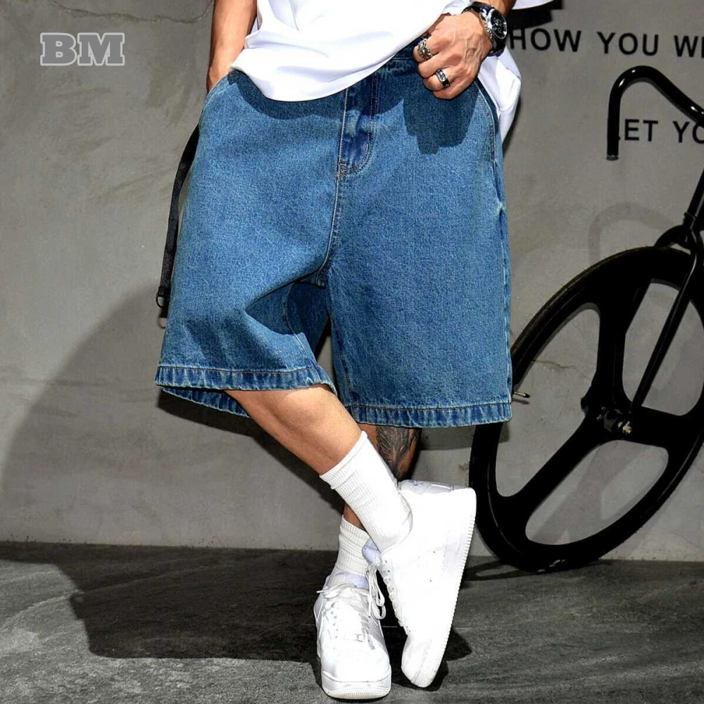 

American Streetwear Blue Jorts Men Clothing Summer Harajuku Casual Denim Shorts Hip Hop Baggy Jeans Korean Trend Shorts Male