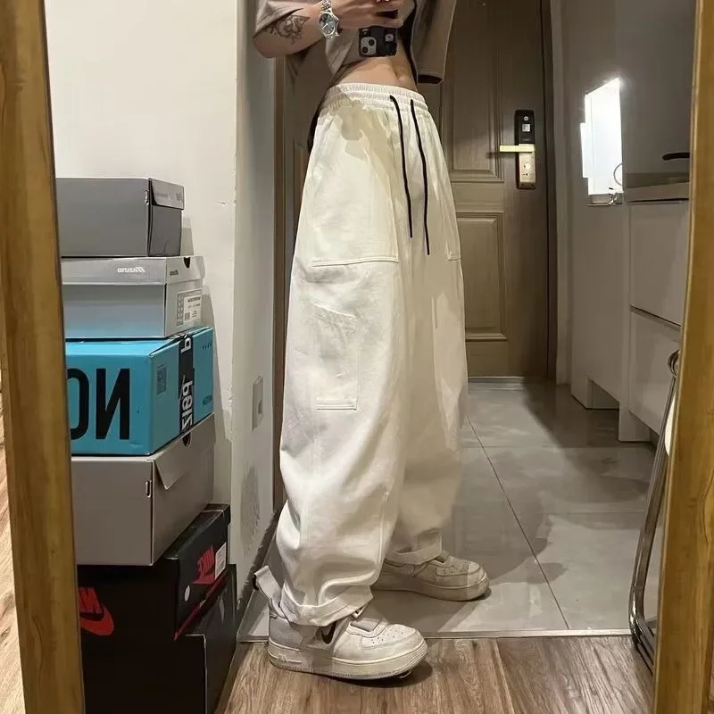 Retro Workwear Casual Pants Loose Floor-Length Straight Leg Design Sensible Unisex Spring Autumn Japanese Style Wide Leg Trouser