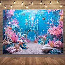 Underwater World Background - Multi purpose Sea Castle and Coral Reef Photography Banner for Mermaid Theme