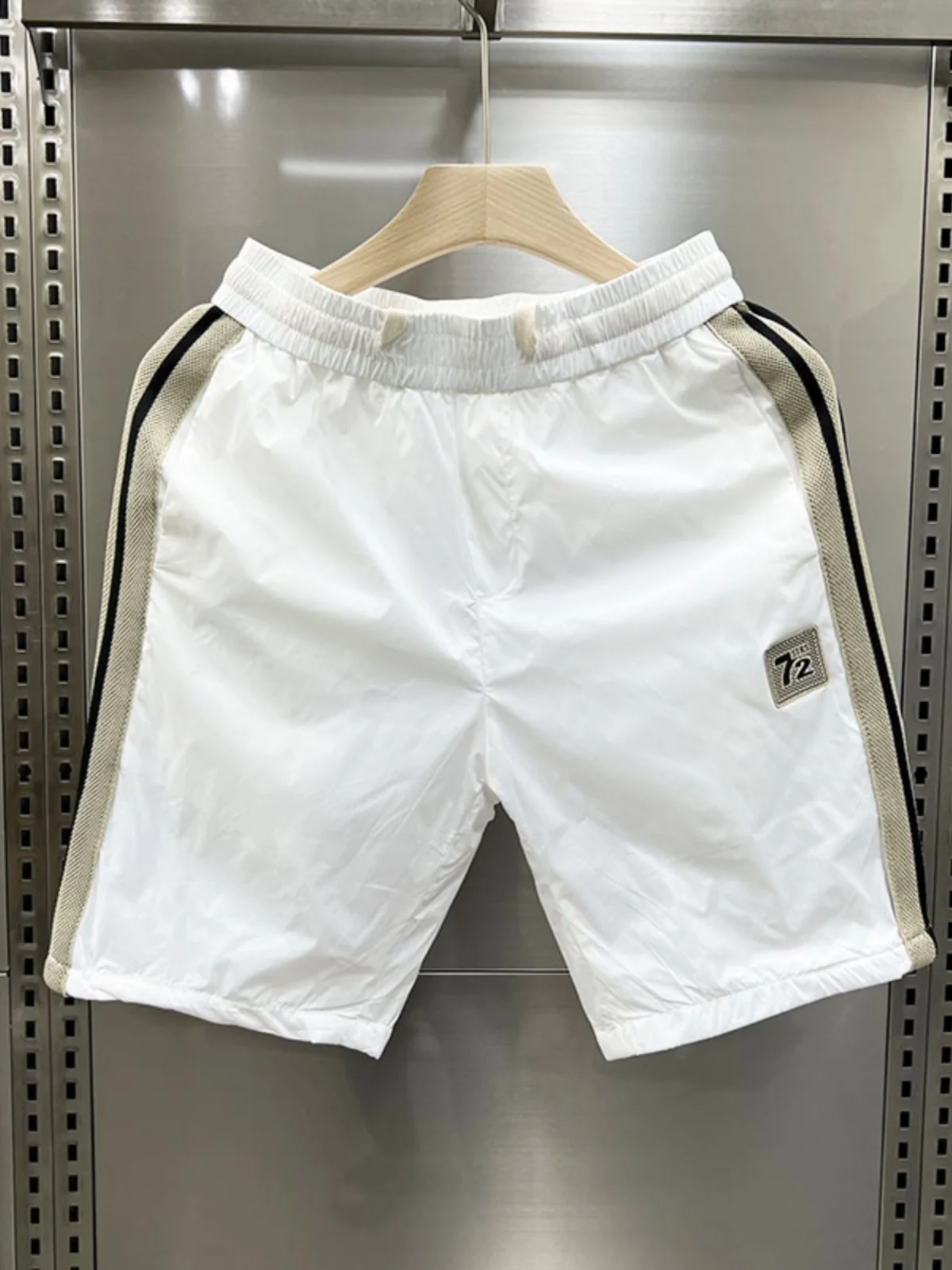 Heren zomer casual gestreepte broek vijf-punts strandkleding jongerenmode rechte pijp ket-design strijkvrij