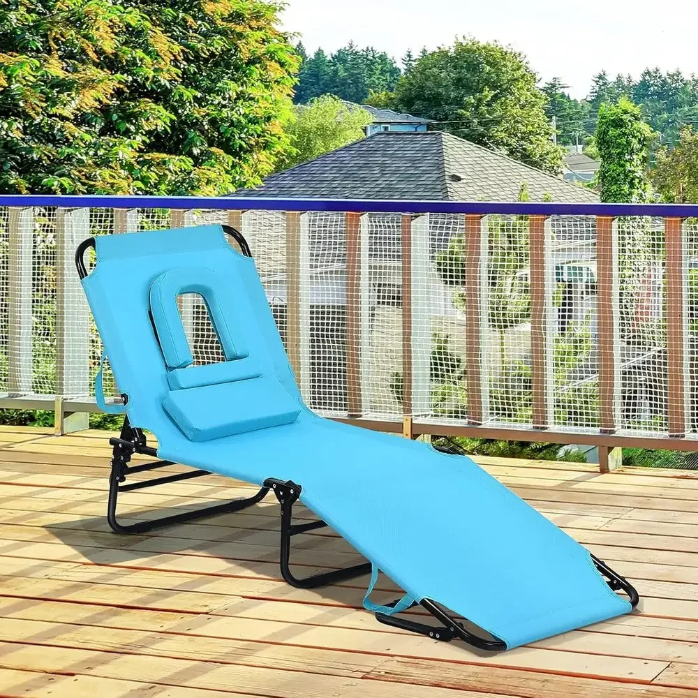 Adjustable 5-Position Chaise Lounge Chair with Detachable Pillow, Ideal for Poolside or Backyard Relaxation, Turquoise
