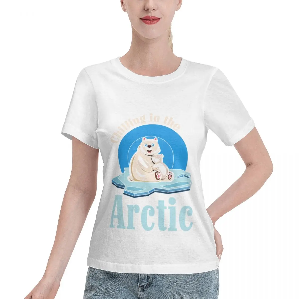 Budget Friendly Funny Chilling In The Arctic Happy Polar Bear Hugs Women's T-shirt Inner Wear Plain Cotton Top