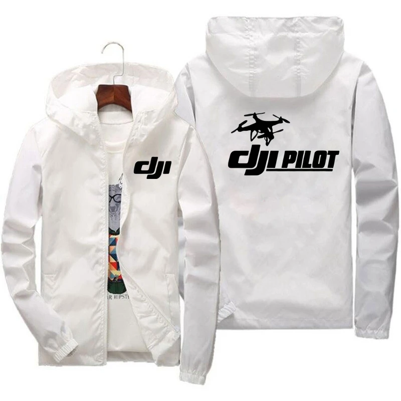 Men\'s Bomber Hooded DJI Drone Pilot Casual Thin Windbreaker Jackets Coat Male Outwear Sports Windproof Clothing Large Size 7XL