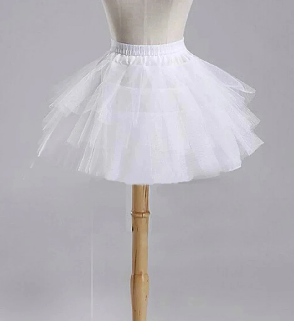 

White Petticoat Tulle Ruffle Short Crinoline Bridal Petticoats Lady Girls Child Underskirt jupon