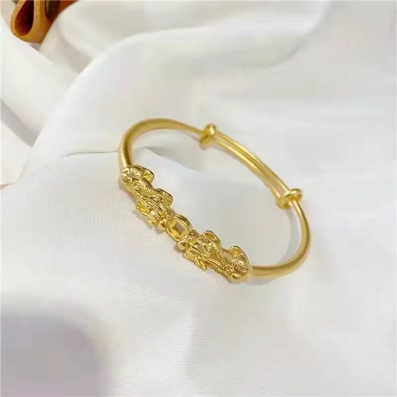 Luxury 14k Gold Color Pixiu Bracelet for Women Exquisite Adjustable Bracelets Bangble Engagement High Jewelry Gifts