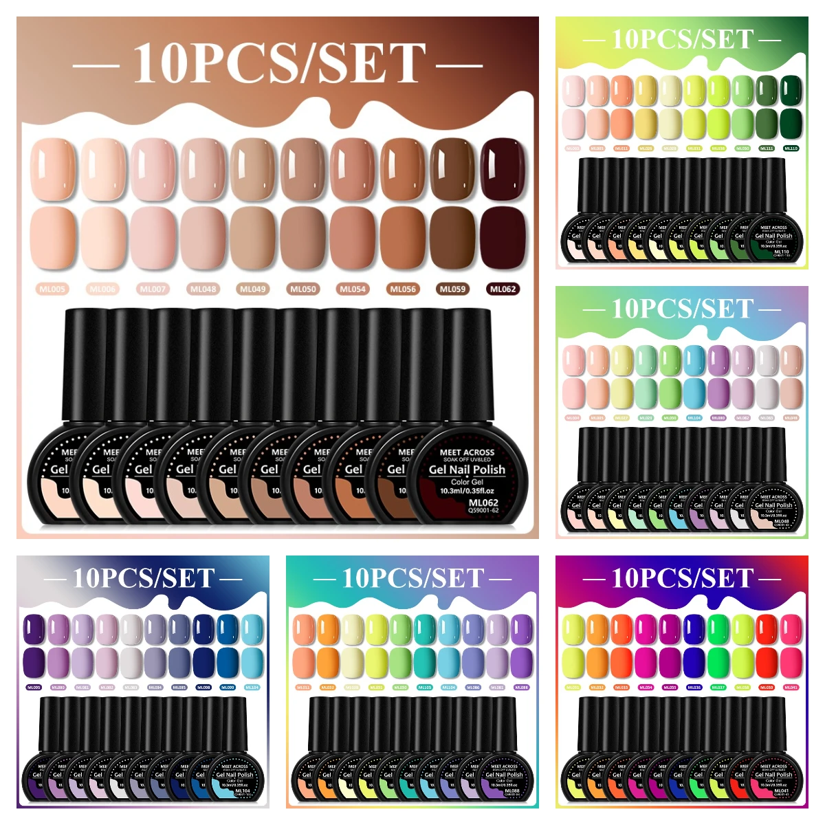10pcs 10.3ml Gel Nail Polish Set Macaron Coffee Purple Color Collection High Shine UV LED DIY Nail Art Manicure Kit