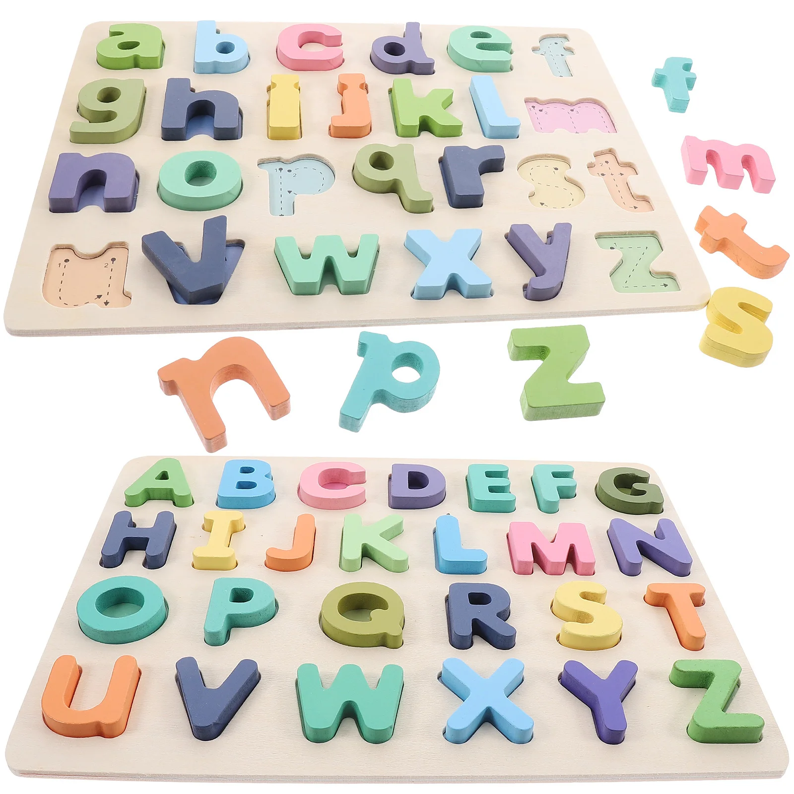 2 مجموعة 2 مجموعات الاطفال خشبية الأبجدية لغز الإنجليزية التعليمية طفل المنطق بانوراما للتعلم المبكر مطابقة اللعب