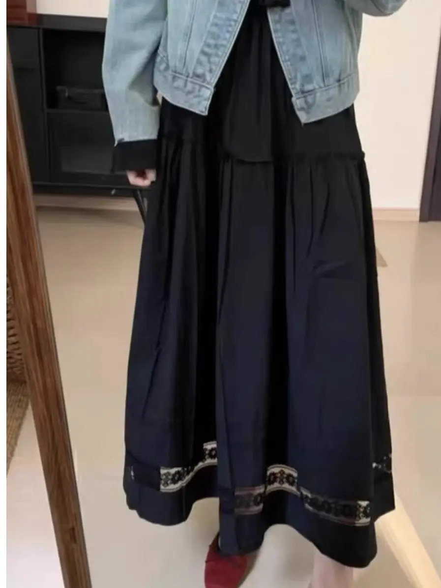 

High Waist Casual Slimming Lace Trim Splicing Half Skirt Thin High Grade Pleated Skirt for Women Summer 2026 New Style