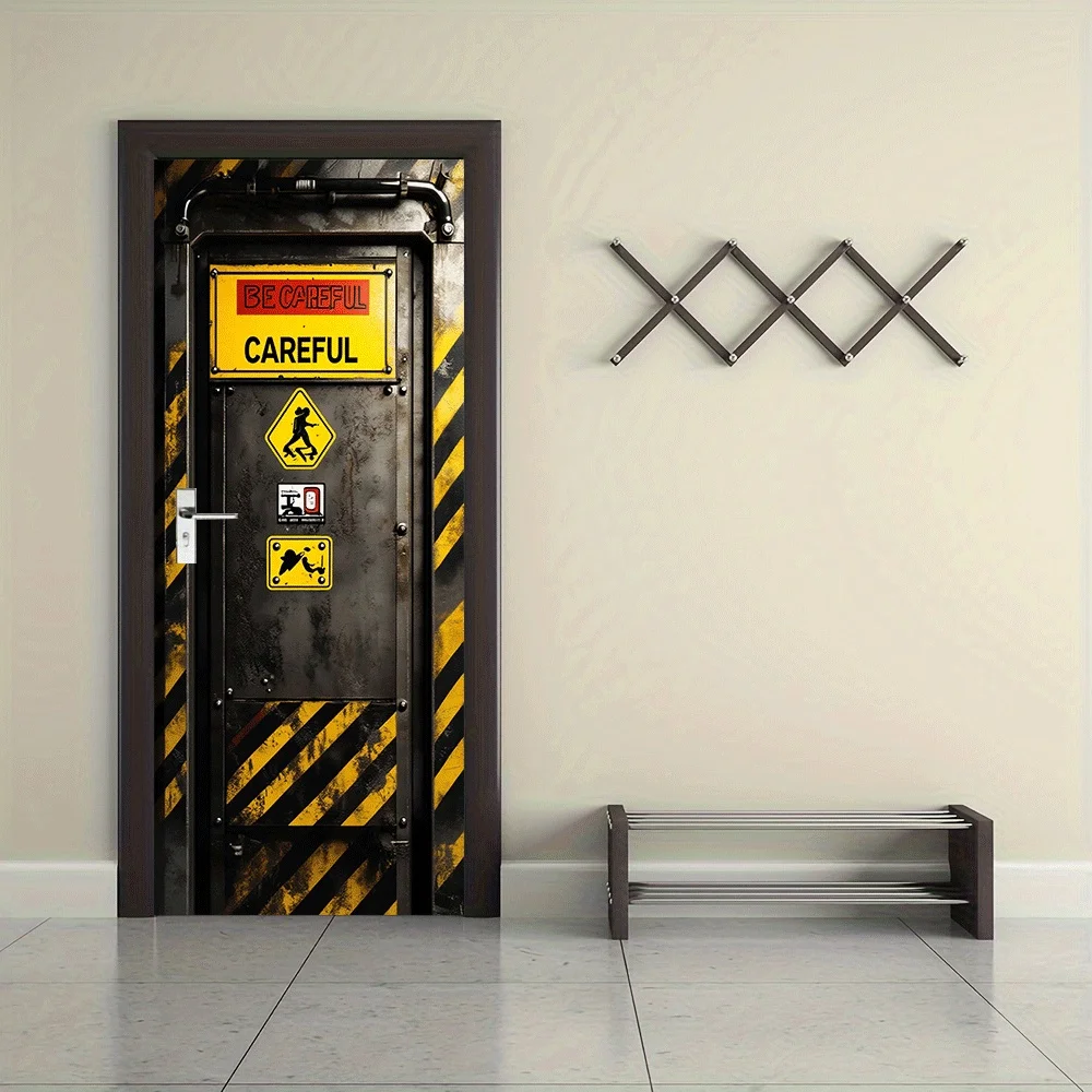 2pcs Retro Industrial Metallic Texture Door Stickers Warning Signs Creative Wall Stickers Bar Coffee Shop Decoration Stickers Do