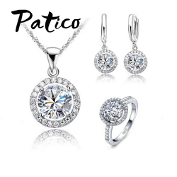 Luxury Women Wedding Necklace Earrings Ring Bridal Jewelry Set Genuine 925 Sterling Silver AAA Zircon Crystal Anniversary Gift