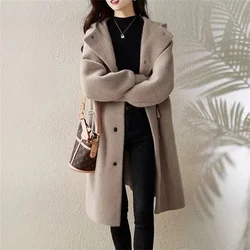 2026Autumn Winter New Mink Velvet-Like Coat Women Long Loose Korean Jacket Ladies Slim Sweater Thickened Knitted Cardigan Female