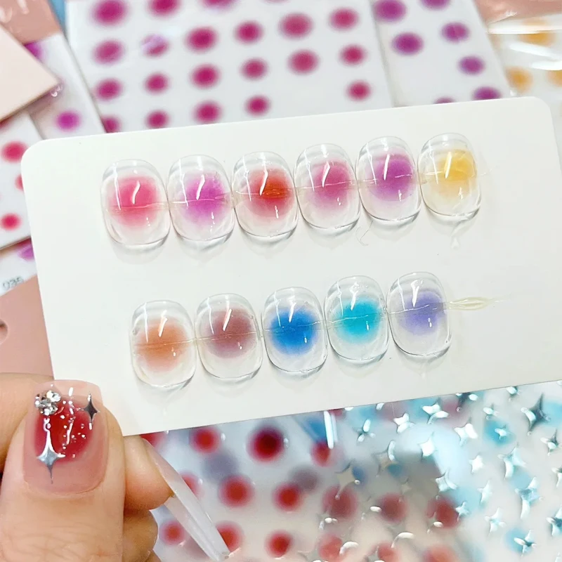1 Uds efecto de mezcla de gradiente pegatina redonda para decoración de uñas Color caramelo colorete en polvo pegatinas autoadhesivas para uñas decoración de uñas Kawaii