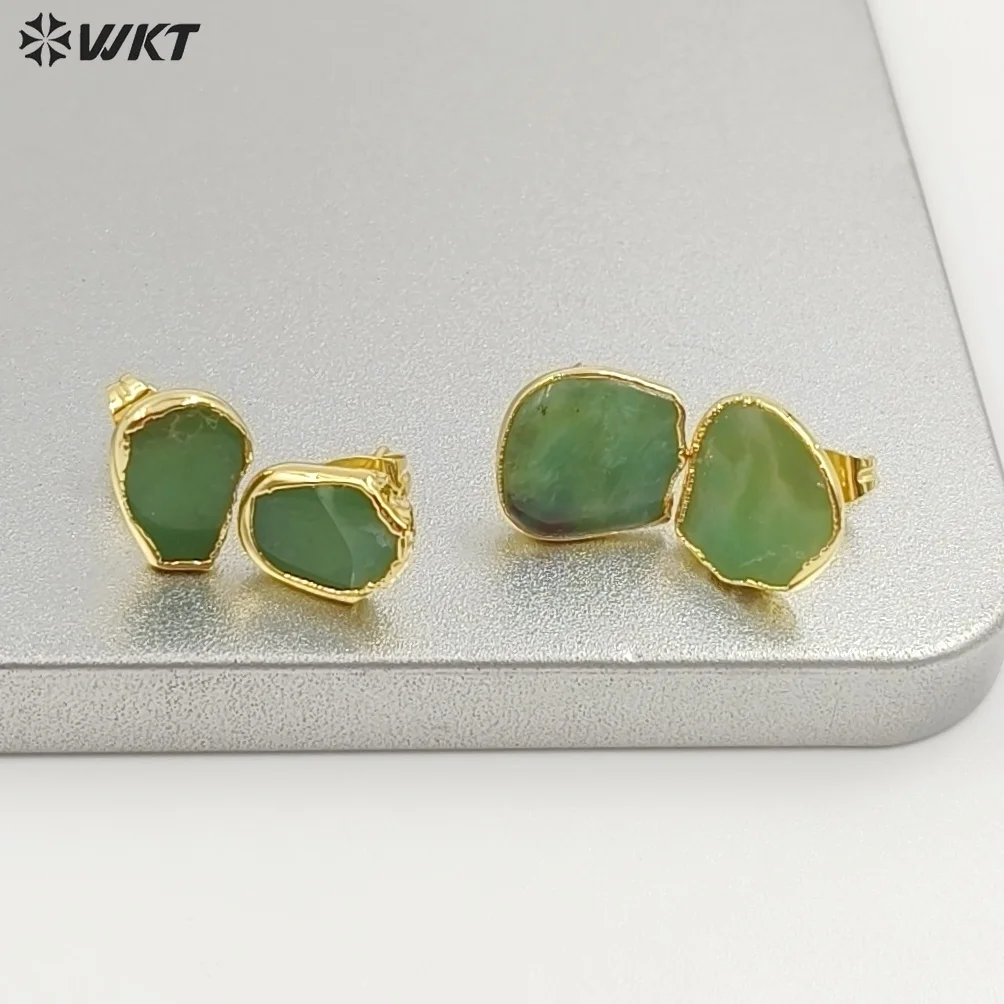 ​WT-E263 Minority Simple Natural Australia Chrysoprase Green Stone Earrings  With 24k Gold Plated For Women Jewelry