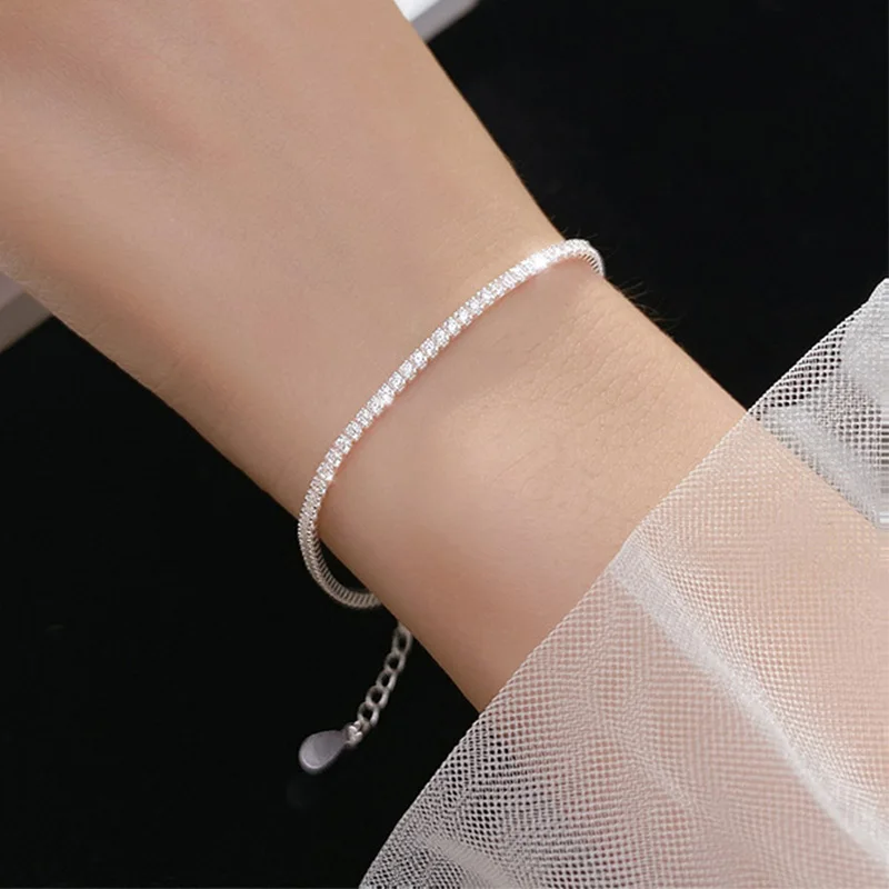 Real 925 Silver Classic 15-21CM Tennis Bracelets Jewelry 2mm 3mm 4mm 5A Zironia Eternal Wedding Luxury Sterling Silver Bracelet