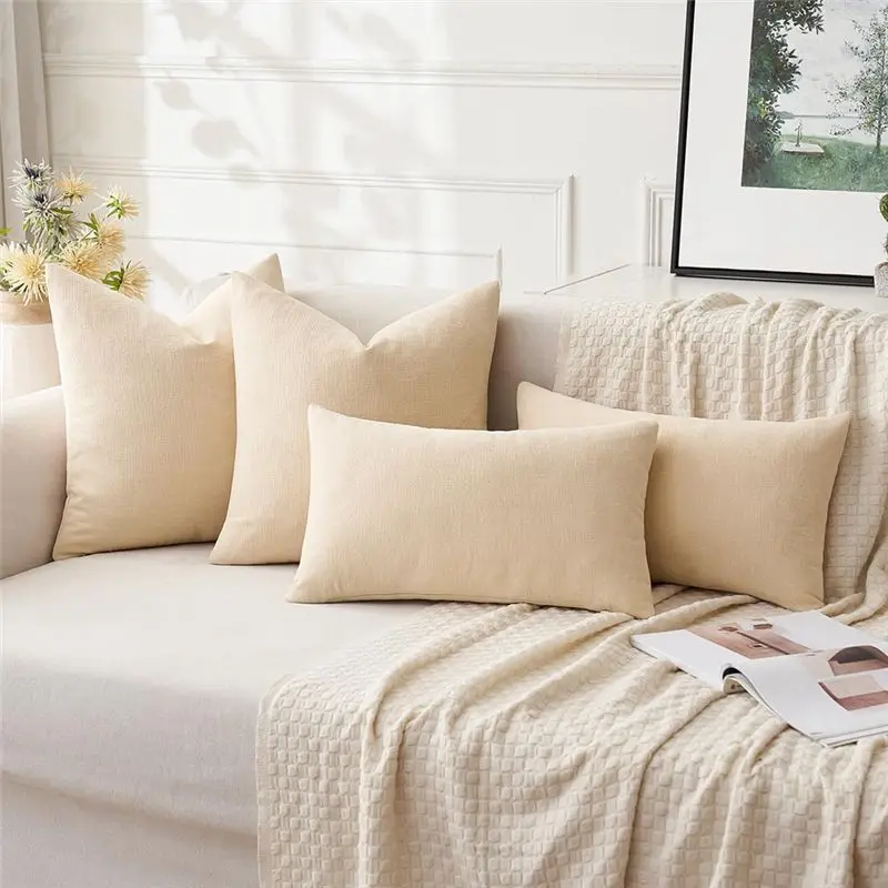 NEW HOT In Stock-Set Of 2 Beige 20X20 Inch Euro Throw Pillow Covers Soft Decorative Couch Pillow Covers For Farmhouse For Sofa L