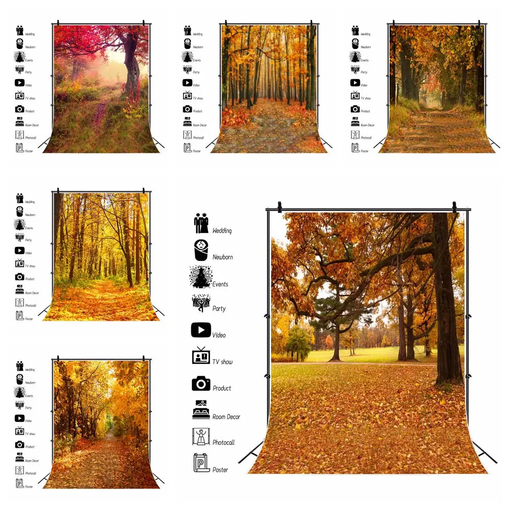 

Autumn Maple Forest Backdrop Nature Scene Fallen Leaves Birthday Party Travel Portrait Photography Background Photo Studio Props