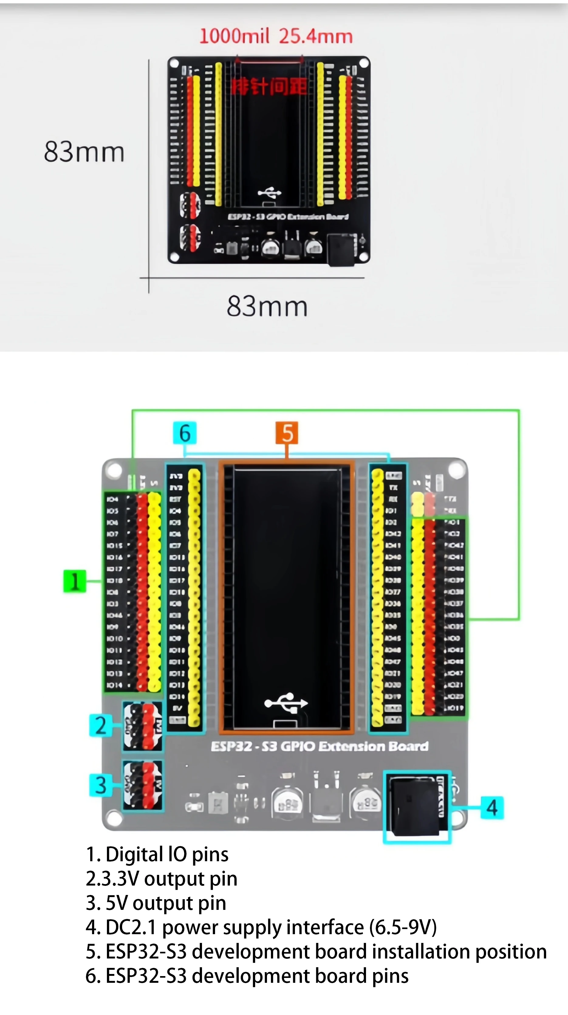 ESP32-S3 N16R8 N8R8 N8R2 Entwicklungsboard 2,4G WiFi BLE Drahtloses Modul GPIO-Erweiterungsset Kompatibel mit Arduino – Detail 1