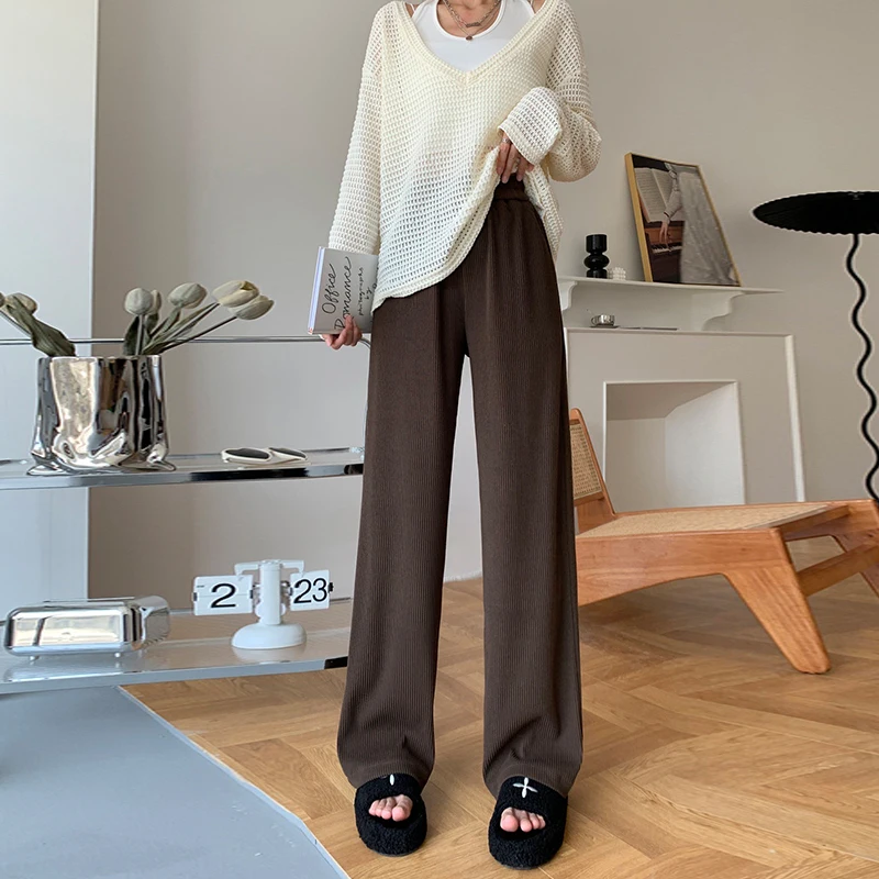 

pants for women in autumn and winter 2022, new high waisted and hanging casual straight tube light core velvet floor pants
