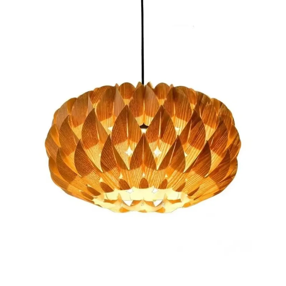 

40cm Retro Solid Wood Leather Pendant Light E27 Chandelier Tatami Restaurant Hot Pot Ceiling Lamp for Hotel Bedroom Hanging Lamp