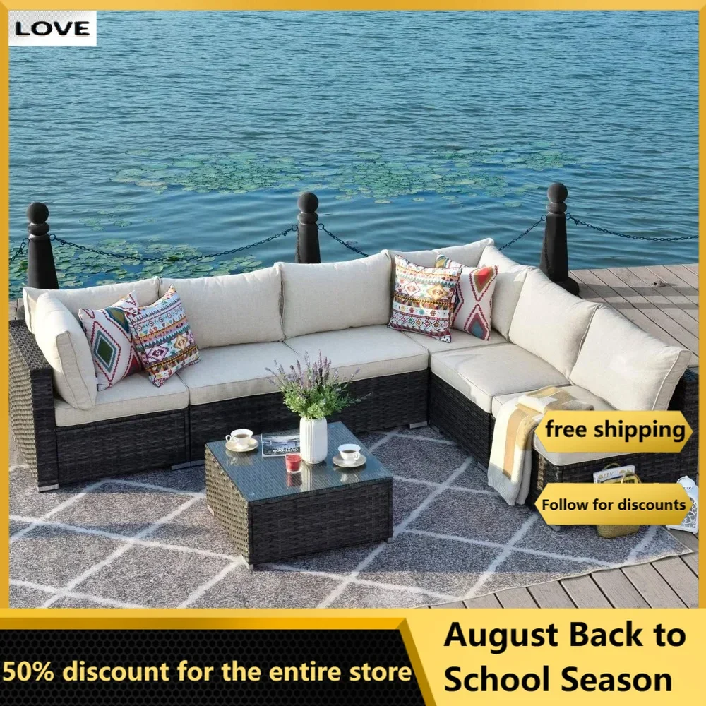 

7-piece Outdoor Terrace Segmented Sofa Gray PE Wicker Furniture Dialogue Set Outdoor Sessions Gardens Sets Garden Patio