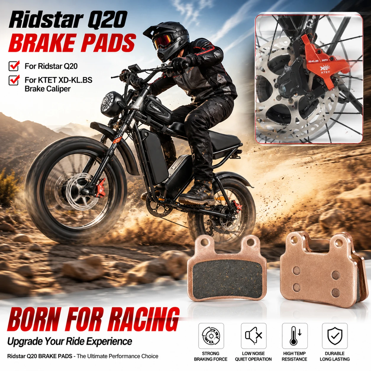 Ridstar Brake Pads for Q20 Q20 Pro H26 Pro Electric Bike Hydraulic Disc Brake Semi-Metallic Replacement Pads