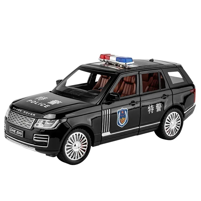 1:24 Samochód policyjny Land Rover Range Rover Diecast Metal Alloy Model samochodu Dźwięk Światło Pull Back Kolekcja Zabawek dla dzieci Prezenty A631