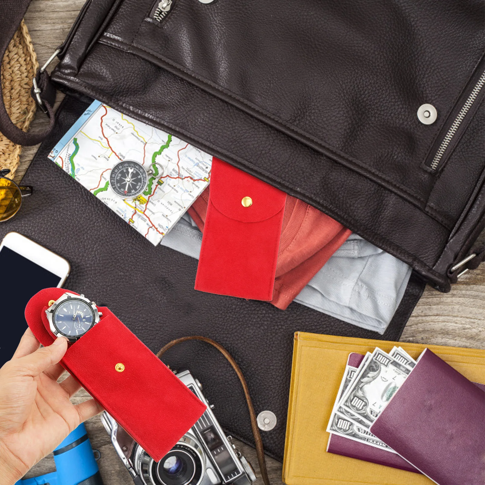 حقيبة ساعة سفر للساعات الذكية للرجال، حقيبة تخزين محمولة، حاوية خضراء، منظم، حقيبة مجوهرات، صندوق وسادة جيب #4