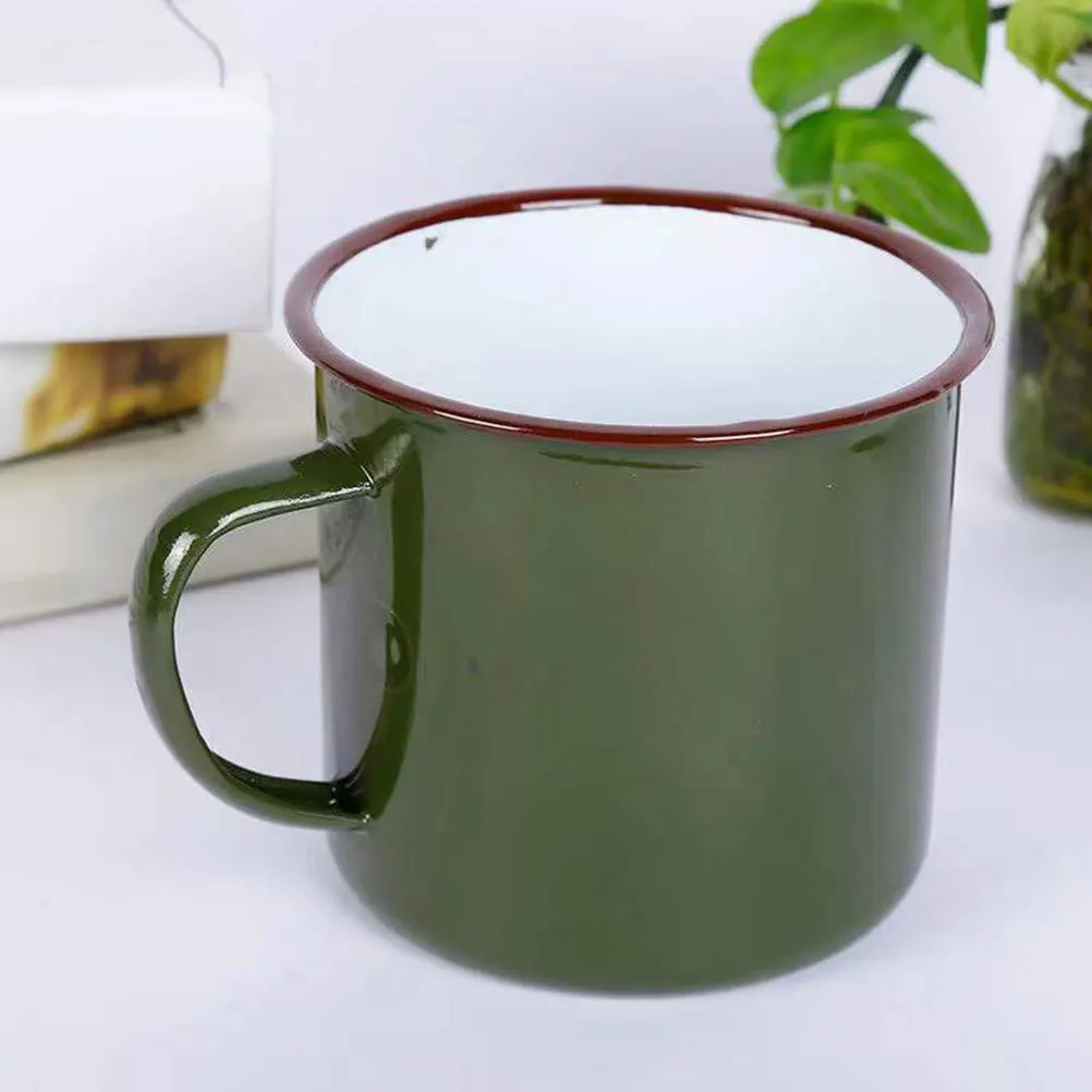 

2Pcs Retro Enamel Mug Set Stylish Military Green Tea Drinking Cup for Hot Cold Beverages Camping Hiking Travel and Daily Use