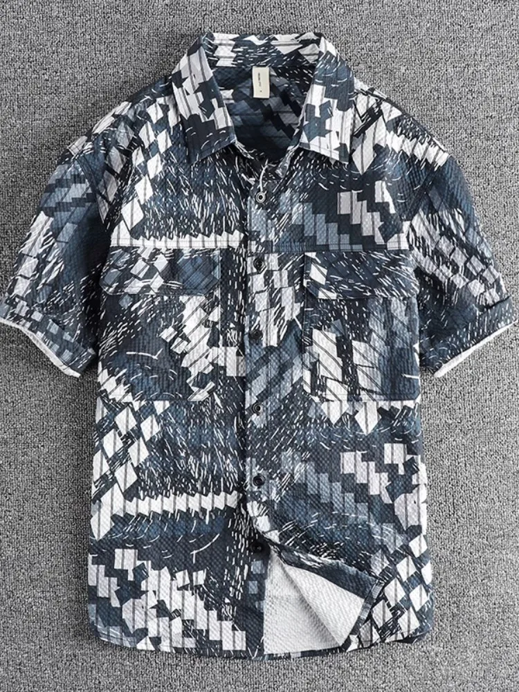 Retro Floral Bubble Shirt Men's Lightweight Short Sleeve Shirt Spring Summer New Arrival Hawaiian Style Breathable Polyester ...