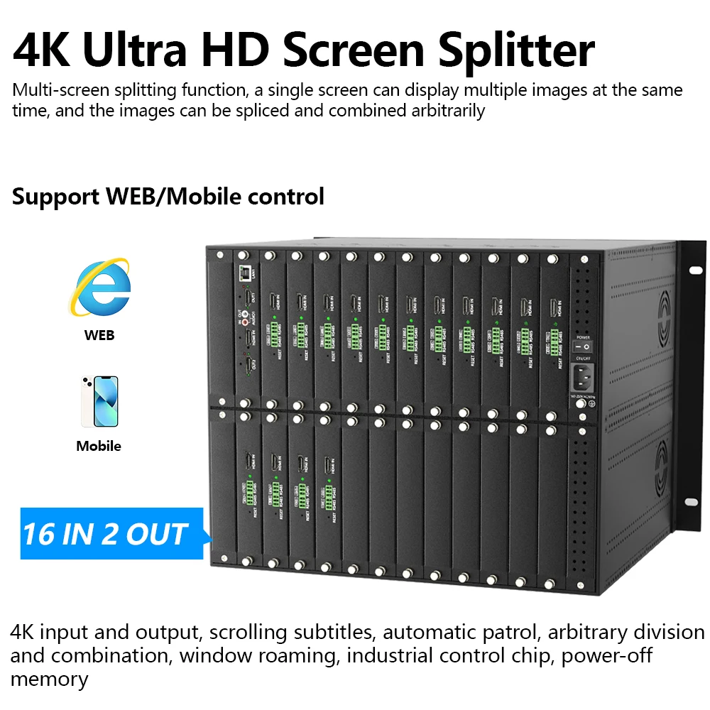 Multi-view Switcher 4K HDMI-compatible Six-View Multi-View Seamless Switcher 16in 2out Switcher Decoding IP Camera  Web Control