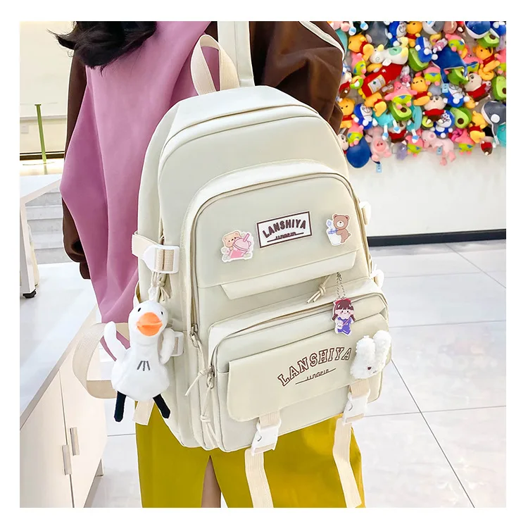 5-teiliges Set mit kostenlosen Anhängern im Waldstil, koreanische Version, lässiger Harajuku-Studentenrucksack für Mädchen mit großer Kapazität – Detail 8