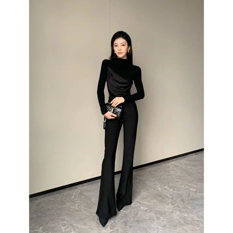 

Irregular Splicing Long-sleeved T-shirt Base Layer for Women 2025 New Design and Temperament Inner Top