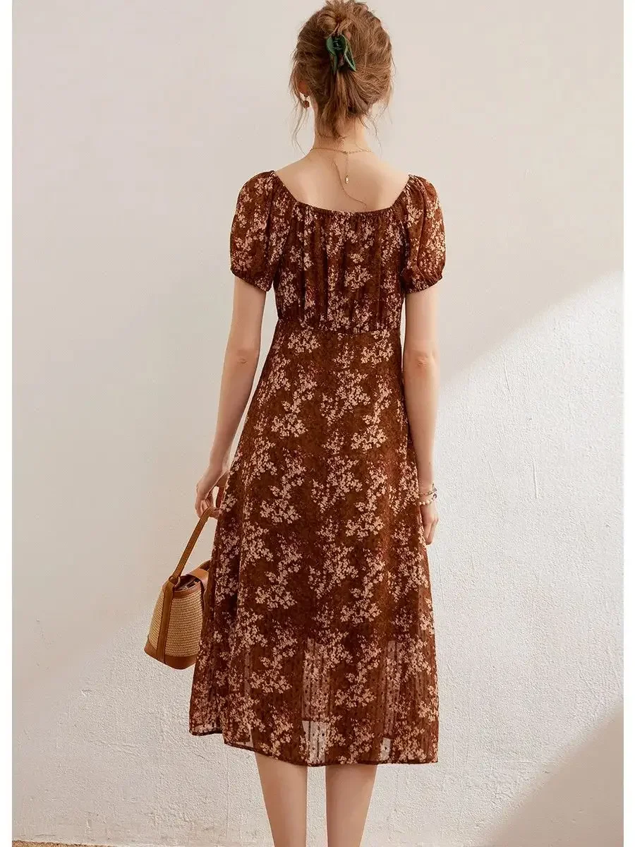 LOUIS YAO Women Dress 2024 Summer Frint Floral Dress Fashion Slim O Neck Short Sleeve Long Dress