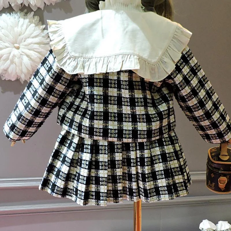 Fashion Girl Elegant Plaid Clothes Set giacca + gonna 2 pezzi bambino bambino primavera autunno festa di compleanno scuola vestiti per bambini