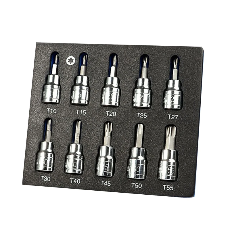 

3/8 for Cr-V Steel Tamper Proof Torx Bit Socket Set Premium Metal Steel Sockets 10-Pieces Used for Home Workshop