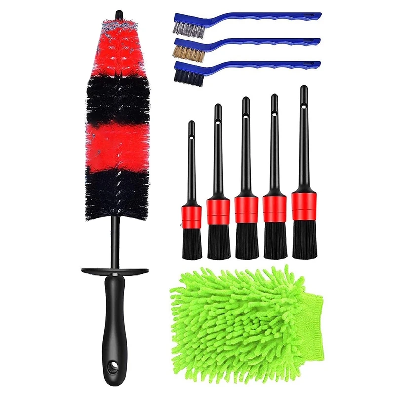 

10 Pcs Car Detailing Brushes Kit Auto Wheel Brush Kit Including Long Handle Rim Brush Car Wash Detail Brushes Wire Brush