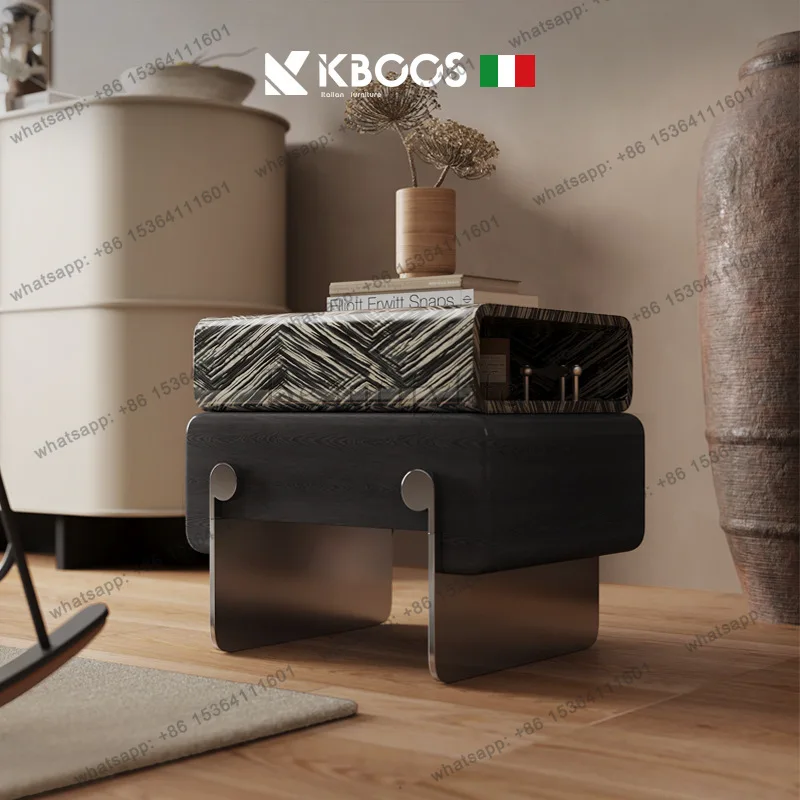 LS Italian minimalist small bedroom bedside table designer creative home rotating ash wood leather bedside